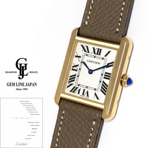 美品 ギャラ付 カルティエ タンクソロ SM W5200002 YG/SS/革 レディース クォーツ 腕時計