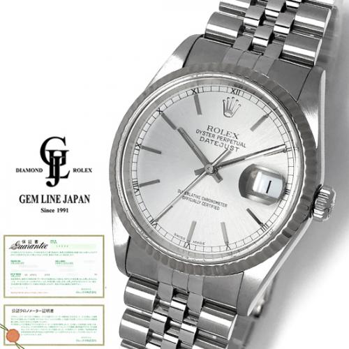 ギャラ付 ロレックス デイトジャスト 16234 K番 シルバー/バー WG/SS メンズ 自動巻 腕時計