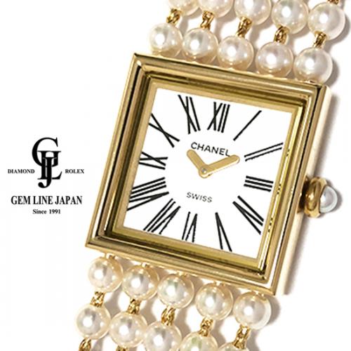 美品 シャネル マドモアゼル H0007 パール 真珠 ブレス K18YG レディース クォーツ 腕時計